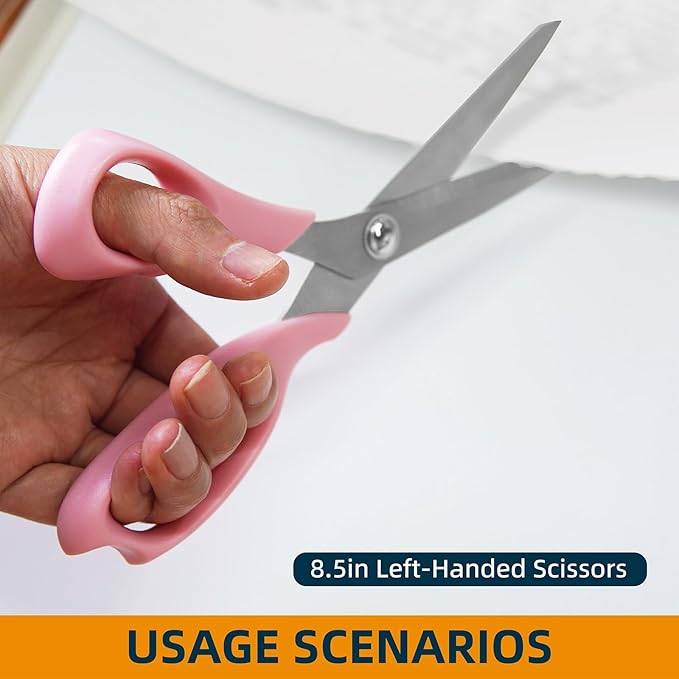 MANUFORE Left-Handed Sewing Tool Kit -8.5in Lefty Fabric Scissors, 4.5in Thread Trimmers, Rotary Cutter with 3 Replacement Blades - Pink Set for Quilters, Crafters, and DIY Projects