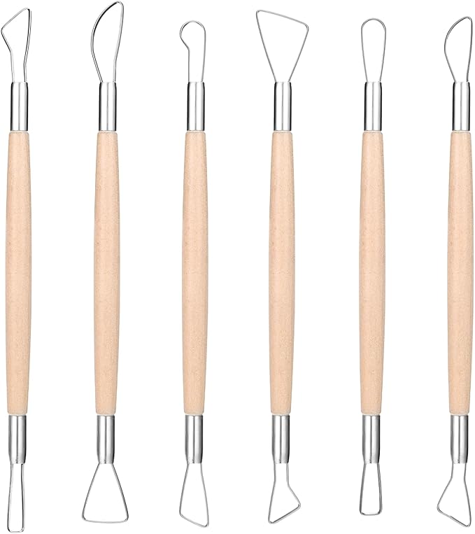 6 Pcs Clay Sculpting Tools, Wire Loop Sculpture Tools, Double Head Wooden Handle Clay Carving Tools Set, Clay Sculpting Tools for Beginner Level Pottery and Smoothing, Cleaning, Carving, Shaping