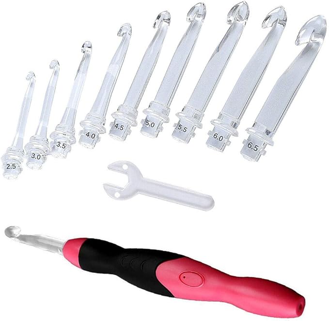 Paddsun Lighted Crochet Hook Set, 9 in 1 Rechargeable Ergonomic Crochet Hook Set with Zip Case Light Up Knitting Needles Kit Weave Sewing Tool Accessories