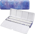 LOONENG Empty Watercolor Palette, Empty Watercolor Tin with Fold Out Palette, Medium Purple Watercolor Tray Palette with 14 Empty Full Pans for Plein Air Painting and Sketching