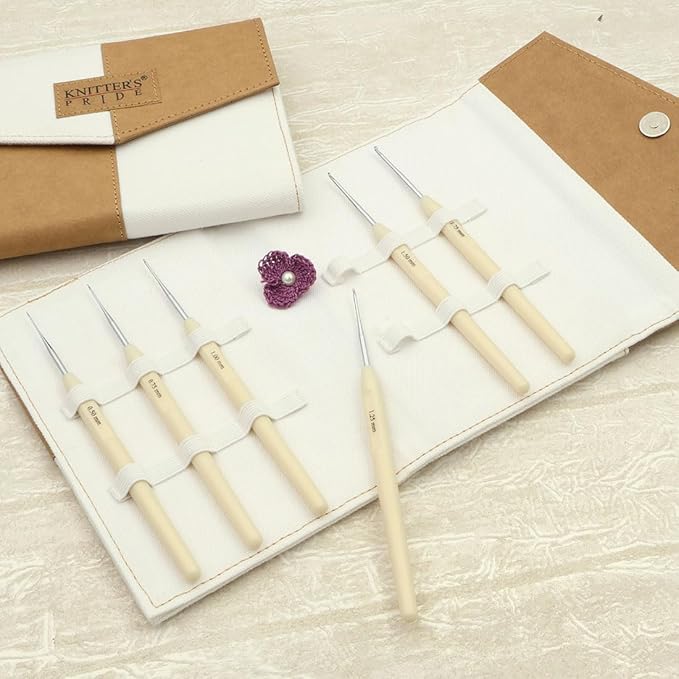 Knitter’s Pride Pearl Steel Crochet Hook Set – 6 Hook Sizes (0.50mm to 1.75mm)