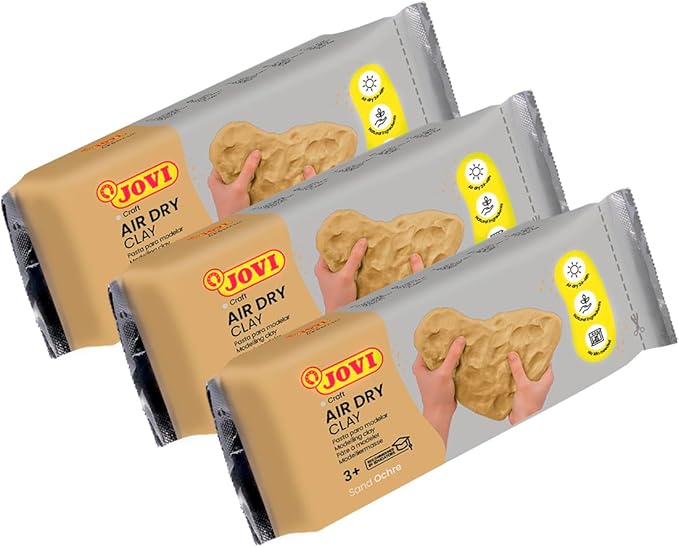 Jovi - Air Dry Modeling Clay, Set of 3 Units, 1.1lb Each, Total of 3.3 lb, No Oven Needed, Sand Ochre Color, Pottery Clay for Arts and Crafts Projects (P85O/3)