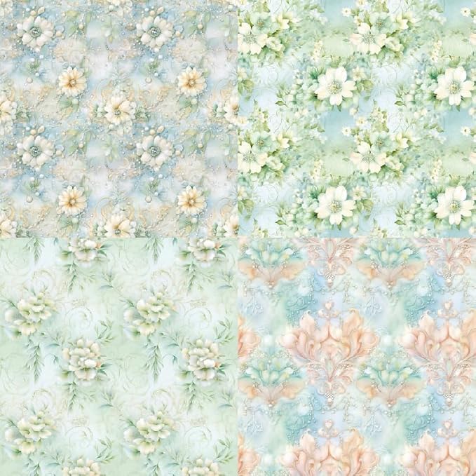 Vintage Green Floral Scrapbook Paper Pad Color Patterned Paper 6×6,24 Sheets Single-Sided Flower Scrapbooking CardStock Papers Pad for Holiday Cardmaking DIY Origami Journaling.