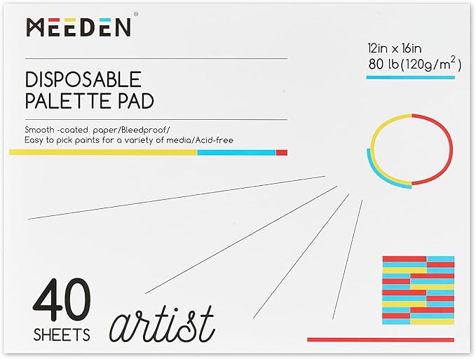MEEDEN Artist Palette Paper Pad: 12''x16'', 40 Sheets (80lb/120gsm) Paint Palette Paper - Disposable Color Mixing Paper for Acrylic Watercolor Oil Painting