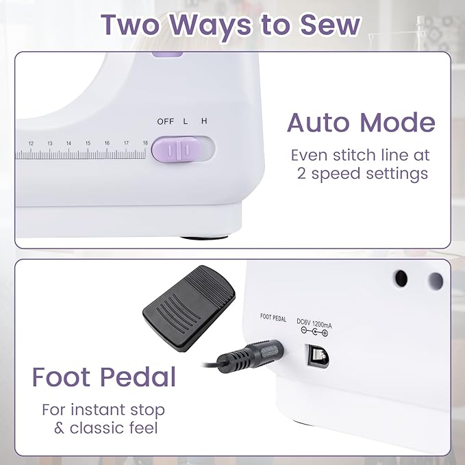 COSTWAY Sewing Machine for Beginner, Portable Mini Electric Sewing Machine with 12 Built-in Stitches, Accessory Kit, LED Light, 2 Speeds & Foot Pedal, Storage Drawer, Ideal for Home DIY Projects