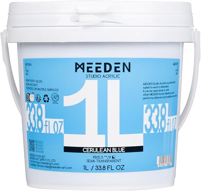 MEEDEN Cerulean Blue Acrylic Paint: 1 L /33.8 oz Heavy Body Gloss Non-Toxic - Thick Art Paints for Canvas Crafts