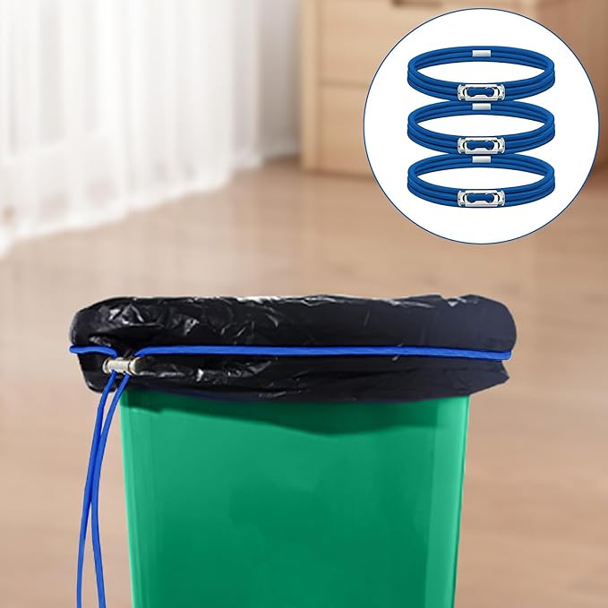 Gallon Trash Can Rubber Bands (Set of 6), Elastic Garbage Bin Straps, Trash Can Liners for Kitchen, Bathroom, Outdoor & Multi-Purpose Use, Blue-Extra Large (40-96Gallon)