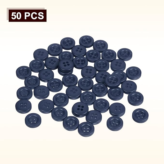 HARFINGTON 50pcs Sewing Button 11mm (15/32 Inch) 4 Holes Resin Thickened Round Crafting Replacement Buttons for Clothing DIY Crafts Decoration, Dark Blue