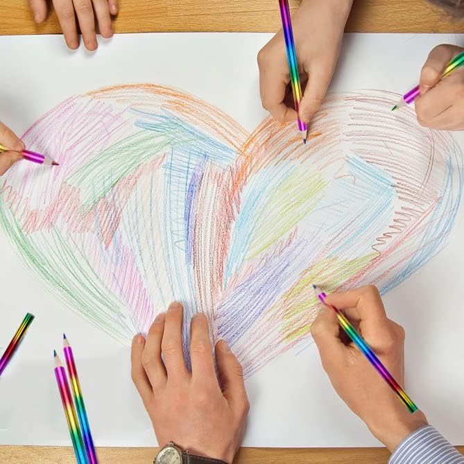24 Pieces Rainbow Colored Pencils, 4 Color in 1 Colorful Rainbow Pencils for Kids Multi Colored Pencil with Pencil Sharpener Laser Colored Pencils Bulk for Drawing Kids Adult School Painting