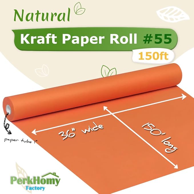 PerkHomy OrangeRed Kraft Paper Roll 36" x 1,800" (150') for Gift Wrapping Bouquet Flower Art Painting Craft Writing Packaging Shipping 80GSM 55LB (OrangeRed, 36" x 150')
