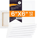 CONDA 6x6 inch Stretched Canvas for Painting, Pack of 12, 100% Cotton, 5/8 Inch Profile Value Bulk Pack for Acrylics, Oils Painting