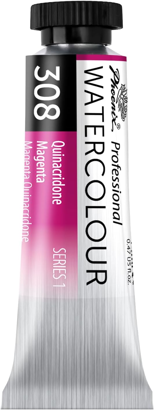PHOENIX Professional Watercolor Paint Single Tube - 0.47 Fl Oz / 14ml - Quinacridone Magenta