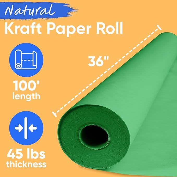 USA Made 36" x 1200" Christmas Green Kraft Paper Roll, 45 lbs Thickness, American Quality Colored Kraft Paper Roll for School, Bulletin Board - Non-Toxic, Odorless, Safe for Kids