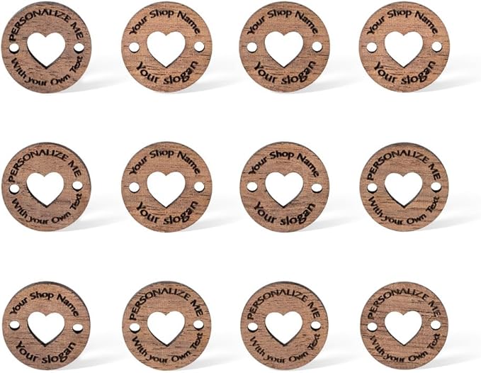 callie Personalized Heart Wooden Name Buttons & Tags for Crafts - Custom Text, Handmade with Love Crochet Items, Gifts for Crafting Knitting Crocheting Sewing Lovers(25mm)