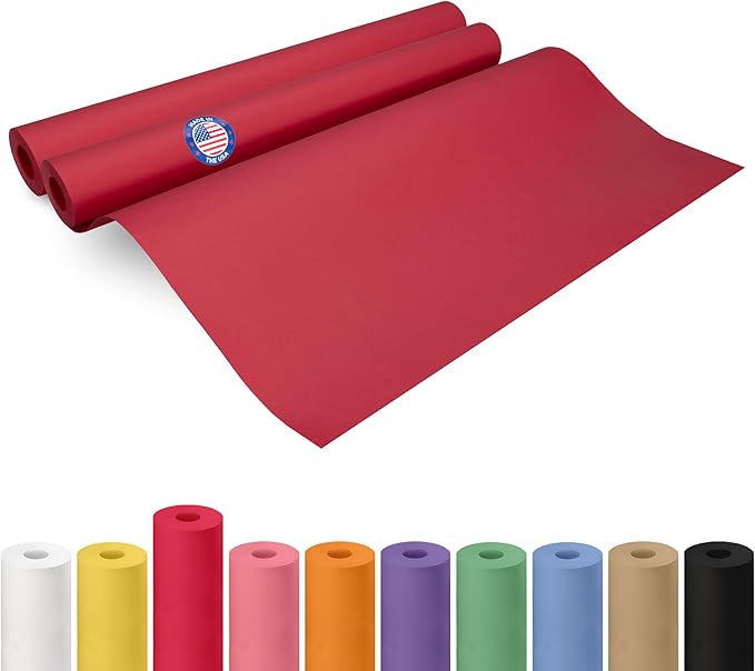 24" x 1200" (100 ft) Red Kraft Paper Roll, Pack of 2 - USA-Made Quality Craft Paper for Gift Wrapping, Kids' Arts & Crafts, School Projects - 100% Recycled, 50 lb Natural Material by IDL Packaging