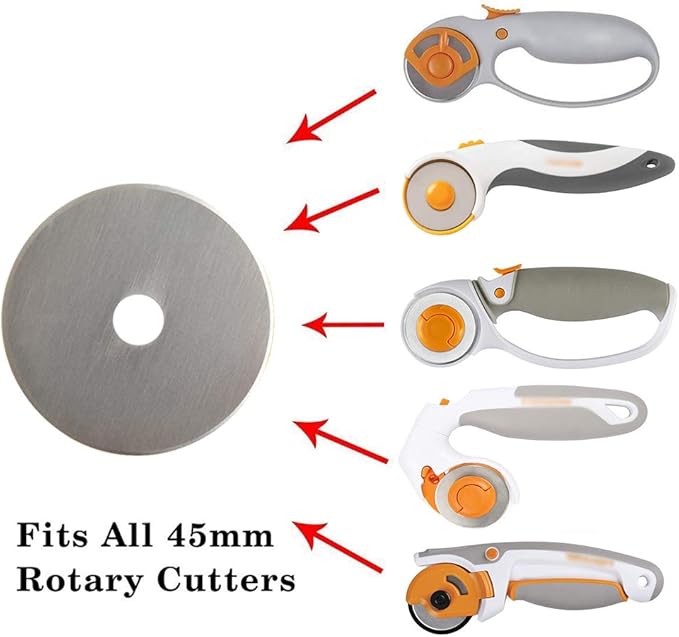 Rotary Cutter Blades 45mm 10 Pack by KISSWILL, Fits Fiskars, Olfa, Martelli, Dremel, Truecut, DAFA Rotary Cutter Replacement for Quilting Scrapbooking Sewing Arts &Crafts, Sharp and Durable