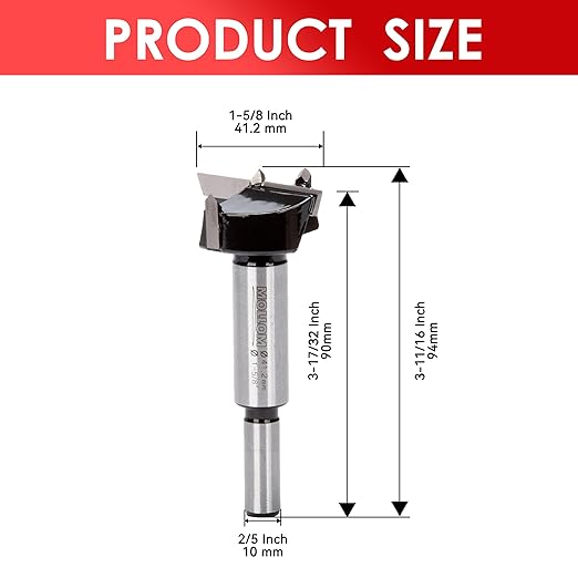 Mollom 1-5/8" (41.2mm) Forstner Drill Bit for Precise Woodworking with Durable YG8 Carbide Thickness of 2.0mm,This Hinge Cutter Tool is Ideal for Hard Wood, Plastic, Plywood