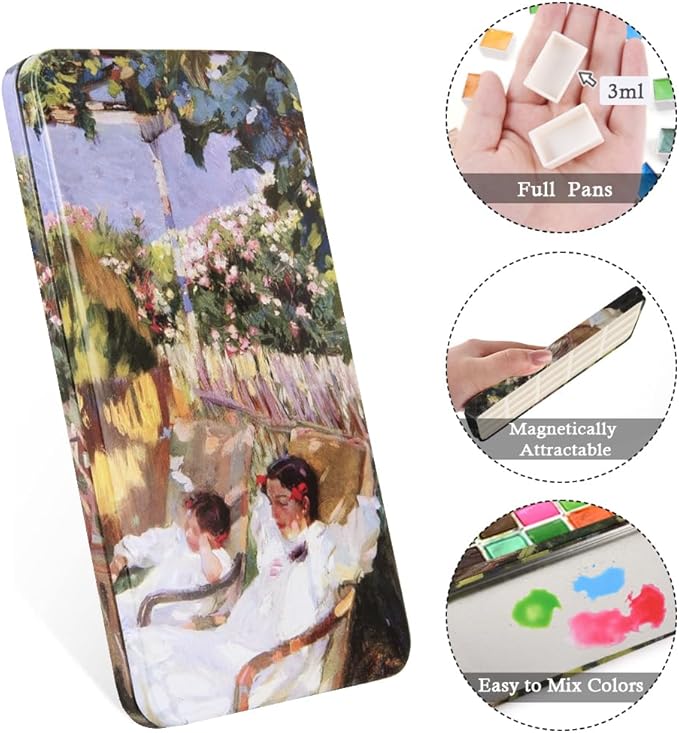 Portable Watercolor Paint Palette with Tins, Lightweight Empty Full Pans with Magnetic Squares, Metal Paint Tray Palettes for Travel, Acrylics Painting and Art, 20Full Pans,Garden