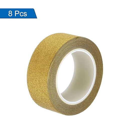 MECCANIXITY 8 Pcs 0.6 Inch x 11 Yards Glitter Washi Tape Gold Crafting Tape Glitter Masking Tape Decorative Tape Self Adhesive Stick for Festival Decoration Scrapbooking,Planner,DIY