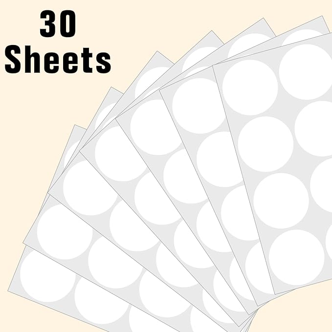 2" Round Large Colored Removable Stickers Labels - White,Pack of 360