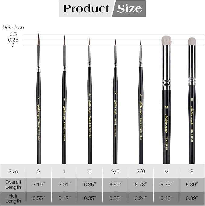 Kolinsky Sable Miniature Paint Brushes - Golden Maple 7pcs Detail Paint Brushes Drybrushes for Acrylic Watercolor, Small Fine Detail Paint Brush Set for Mini Paints (Black)