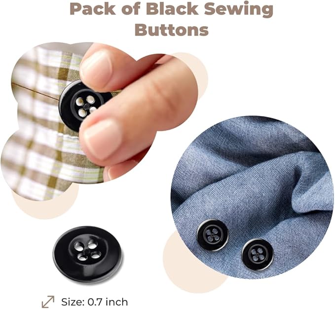 100 Pcs Black Pant Buttons 0.7 inch Industrial Buttons for Sewing 27L 4 Hole Sewing Round Plastic Replacement Bulk Ideal for Pant Uniform Pants Jeans Jacket Skirt Shorts Craft DIY Art Decorative