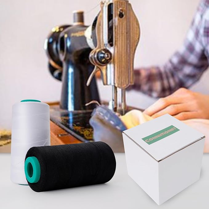 Serger Thread, All-Purpose Sewing Thread Polyester,4 Cones of 3000 Yards Each Spool,Cone Thread for Sewing Machine,140S/2 (BlackX2,WhiteX2)