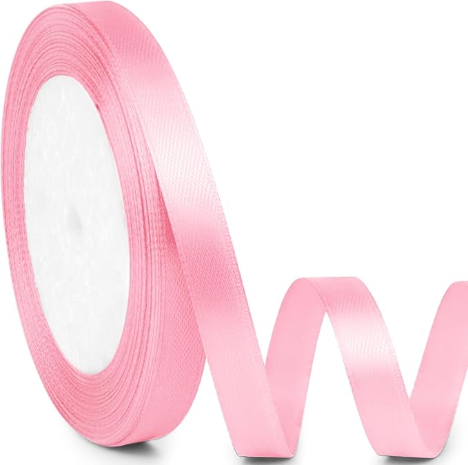 3/8" x 25 Yards Satin Ribbon, Light Pink Silk Ribbon Ideal for Gift Wrapping, Floral Bouquets, Crafts, Wedding Party Decorations, Christmas and Sewing Projects