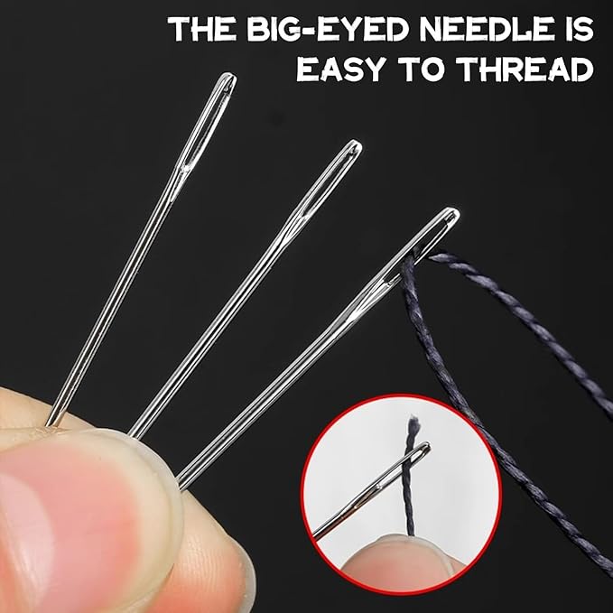 37PCS Big Eye Stainless Steel Sewing Needles Kit, 6 Sizes Hand Sewing Needle and Thread Set with Seam Ripper Threader Storage Box, Repairing Quilting Embroidery Crafts Supplies