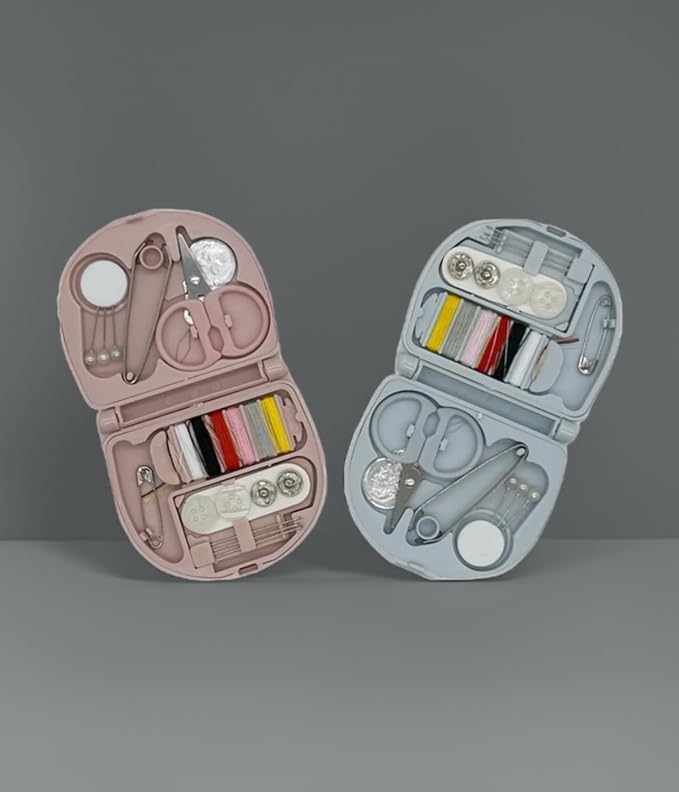 2 Pack Mini Sewing Kit with Threads, Portable Sewing Kit with 2 Color Spool - Needles, Scissors, Travel Sewing Supplies for Home, Emergency, Adults and Beginners (Pink, Blue)
