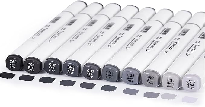 10Pcs Alcohol Markers Pure Color Series,T6 Upgrade Dual Tip Art Solid Color Markers Set for Adults Beginner Drawing Sketching DIY Crafts(Gray)