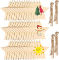 50 Pcs Wooden Ornaments, BetterJonny 3.15 * 2.56in Unfinished Natural Wood Slices with Holes Blank Wood Discs with 50pcs Jute Rope for DIY Christmas Decoration