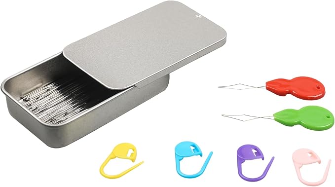 40PCS Large Eye Sewing Needles, 8 Sizes Hand Sewing Sharp Needles, Embroidery Needle, Leather Needle,Stainless Steel Yarn Needles with Threaders & Stitch Markers (Silver)
