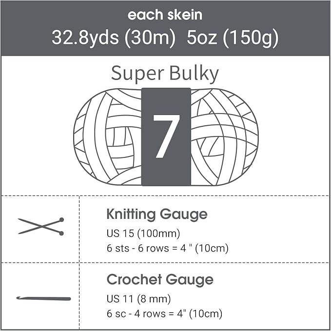 HOMBYS Grey Chunky Chenille Yarn for Hand Knitting,Fluffy Soft Jumbo Yarn Crocheting,Super Bulky Big Yarn for Chunky Blanket,Large Thick Arm Knitting Yarn,8 Pack Plush Fuzzy Yarn