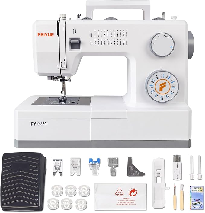 FEIYUE FYe350 Sewing Machine, Energy Saving Servo Motor, Heavy Duty & Portable, 23 Built-in Stitches, Multiple Needle Positions, 6 Bobbins & 5 Included Sewing Feet