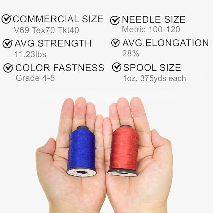 Sissewpro 1oz 375 yds Each 2 Pack Tex70 Bonded Nylon Thread 69 Upholstery Thread Heavy Duty Threads for Leather Sewing Machine, Beading, Hair Weaving, Denim, Canvas,Webbings 2oz Total（2, Coffee ）