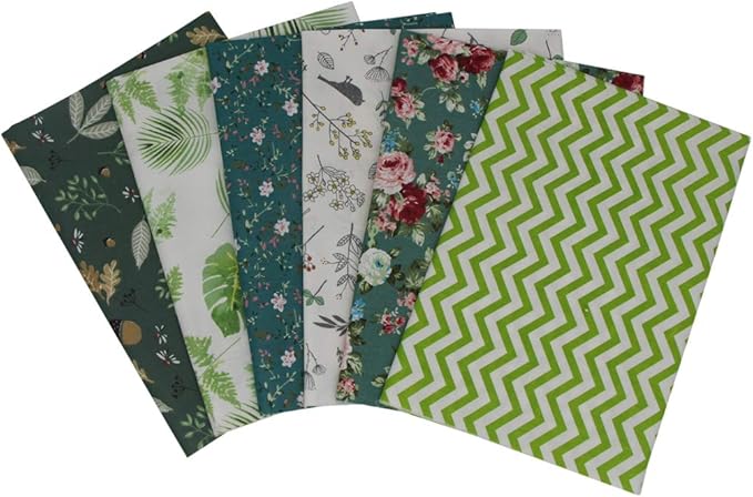 6Pcs Cotton Fabric Squares 20x20 Inch (50x50cm) Pre-Cut Quilt Squares Sheets Patterns Craft Cotton Fabric Bundle for Sewing Quilting Patchwork Crafting Home Décor Handwork (Green)