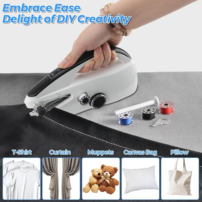 Handheld Sewing Machine, Mini Electric Handy Sewing Machine Quick Portable Mending Machine Easy Sewing of Clothes and Fabrics for Beginners Sewing Curtain DIY Clothes Home Travel Use