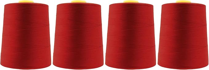 Mandala Crafts 4 Pack of Serger Threads Cones Spools - 20S/2 24000 Yards Polyester Brick Red Threads for Sergers Machine and Overlock Quilting Sewing Machine