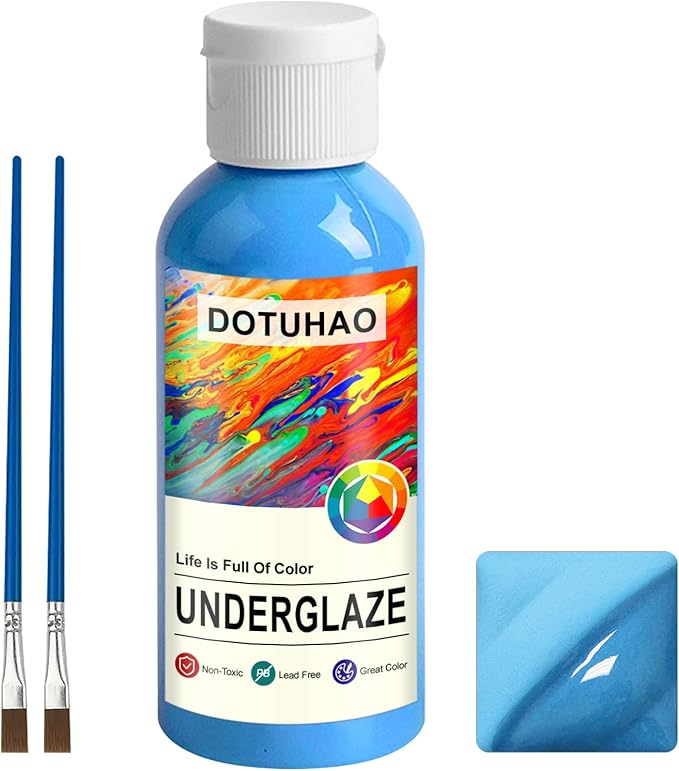 Underglaze, Blue Underglaze for Ceramics, Pottery Glaze, Concentrated Ceramic Glaze, Low Fire Glaze for Ceramic and Pottery Painting, Ideal for Art Projects (Blue,60ml)