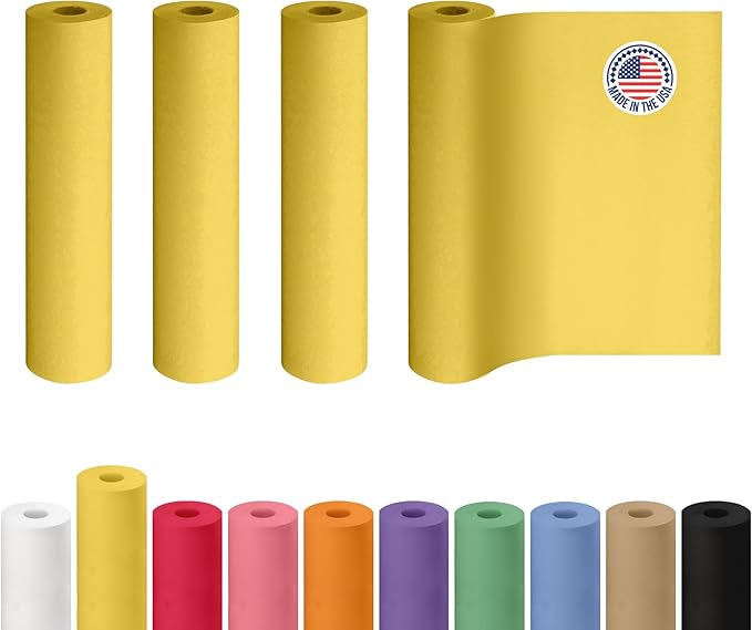 24" x 1200" (100 ft) Yellow Kraft Paper Roll, Pack of 4 - USA-Made Quality Craft Paper for Gift Wrapping, Kids' Arts & Crafts, School Projects - 100% Recycled, 50 lb Natural Material by IDL Packaging