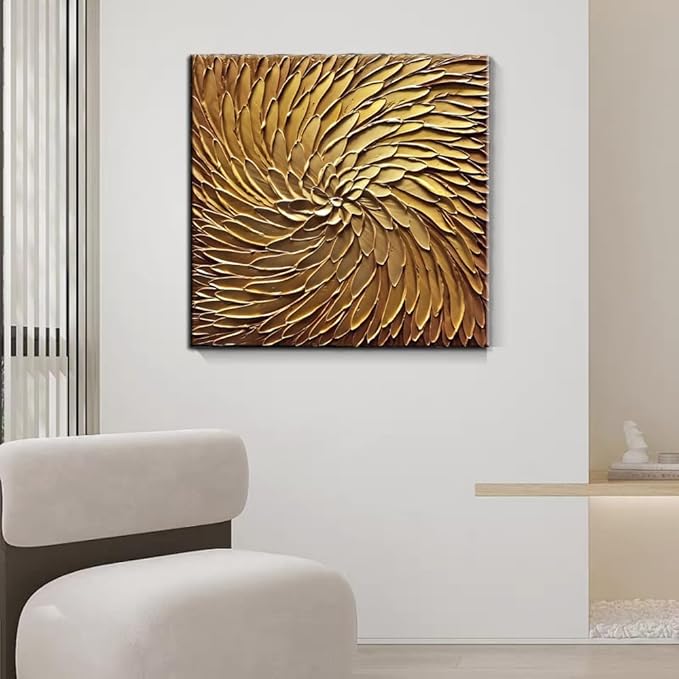 YaSheng Art -30x30inch Large Abstract Art Oil Paintings on Canvas metal golden Gradient color Abstract Artwork Modern Home Decor Canvas Wall Art Ready to Hang for Living Room Bedroom