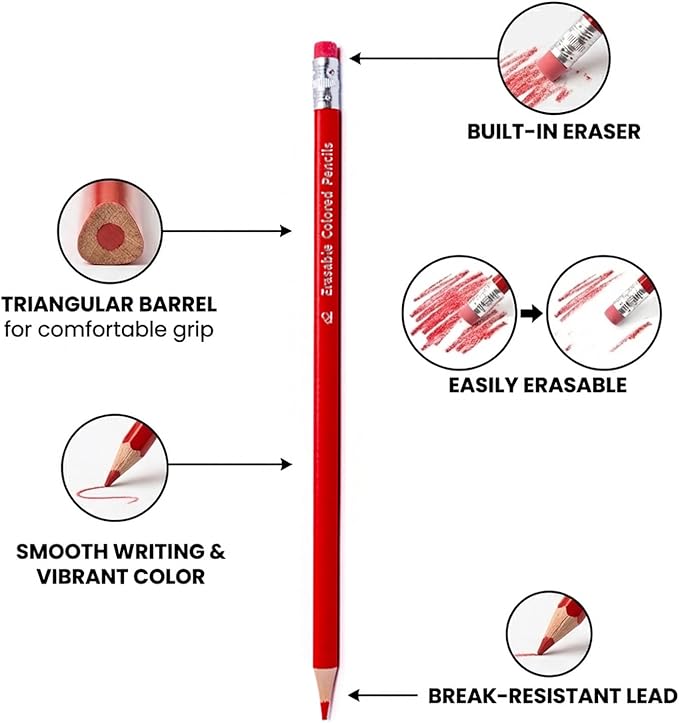 Pre-sharpened Colored Pencils with Erasers, Erasable Color Pencils, Drawing Pencil, Art Pencil for School Supplies, Drawing Supplies (15 Colors)