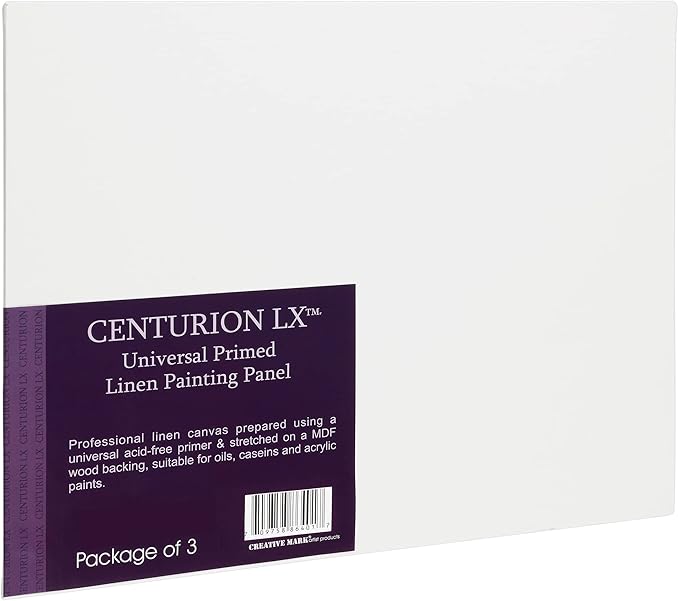Centurion All-Media Primed Linen Panels - 8x16 3 Pack - 11oz Universal Primed Canvas Boards for Painting, Mounted on MDF Wood, Non-Warping, Ideal for Artists, Professionals, and Painters