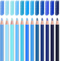 Mifuner 12Pcs Blue Colored Pencils Set, Oil Based Drawing Pencils, Pre-sharpened Wooden Professional Sketch Pencil Art Supplies for Adults, Coloring Books, No Duplicates