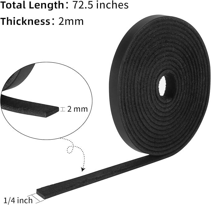 Ringsun 1/4 Inch Wide Flat Leather Strips for Crafts, Full Grain Leather Strap Cord String for Crafts, Tooling (2mm Thick 72.5 Inches Long Black)