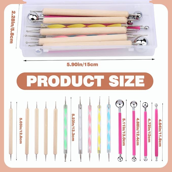 14 PCS Dotting Tools Ball Styluses with Box, Dotting Tools Set Rock Painting, Pottery Clay Modeling Embossing Nail Art