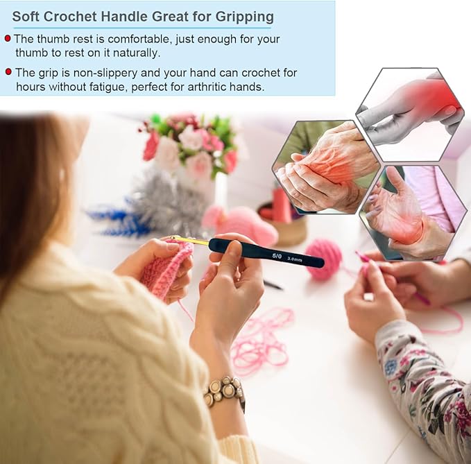 Ergonomic Crochet Hooks Set,Silicone Crochet Hook Knititng Needles for Arthritic Hands Premium Soft Grip Crochet Handles for Crocheting Yarn Craft Projects(2.0mm-6mm,Black)