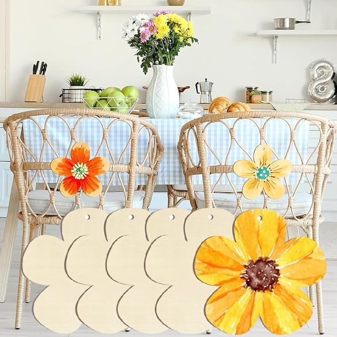 60 Pcs Wooden Ornaments, BetterJonny 3.15 * 2.56in Unfinished Natural Wood Slices with Holes Blank Wood Discs with 60pcs Jute Rope for DIY Christmas Decoration