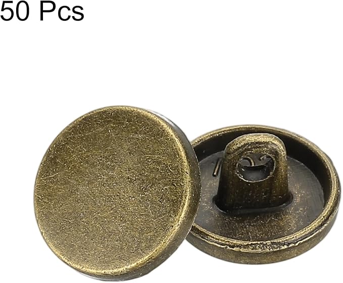 HARFINGTON 50pcs 18L Metal Round Flat Sewing Buttons 11.5mm Alloy Shank Craft Replacement Button for Men Women Suit Woolen Coat Shirt Trousers Sewing Crafts, Bronze